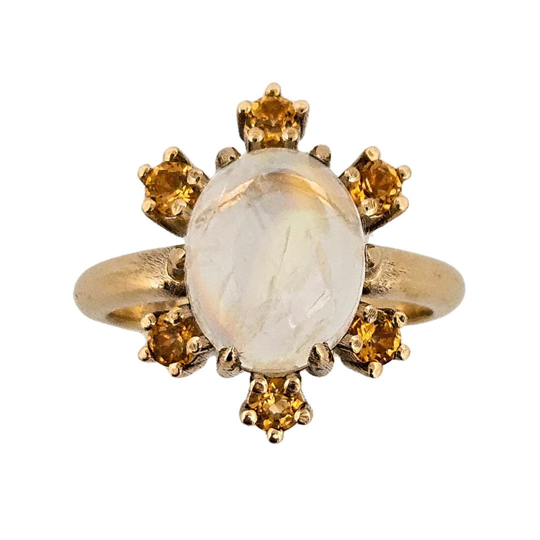 Celestial Glow Ring - Gold, Moonstone Labradorite and Yellow Sapphires - Inchoo Bijoux