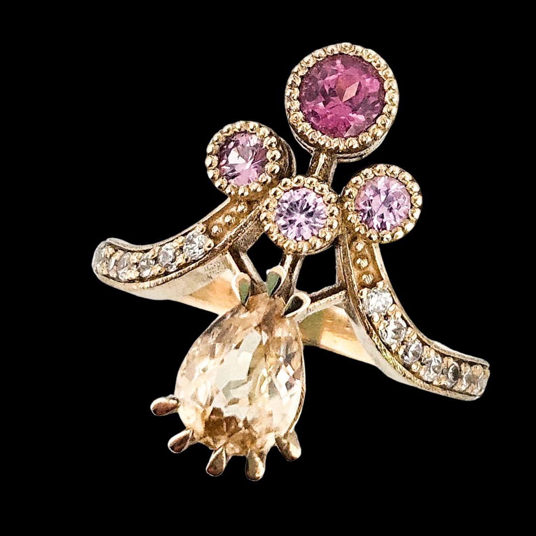 Antique Pear Ring - Gold, Color Change Garnet, Sapphire - Inchoo Bijoux