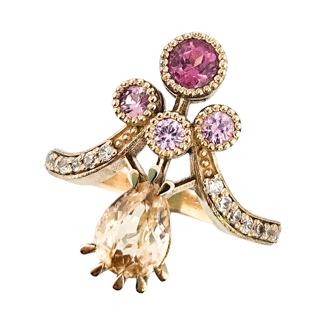 Antique Pear Ring - Gold, Color Change Garnet, Sapphire - Inchoo Bijoux