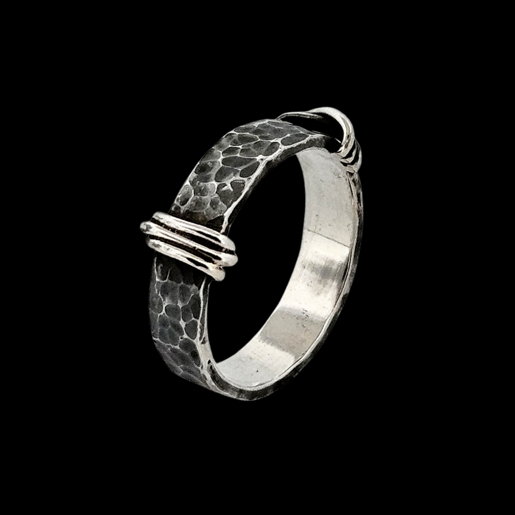 5mm Hammered Silver Mens Wedding Band Ring - Inchoo Bijoux