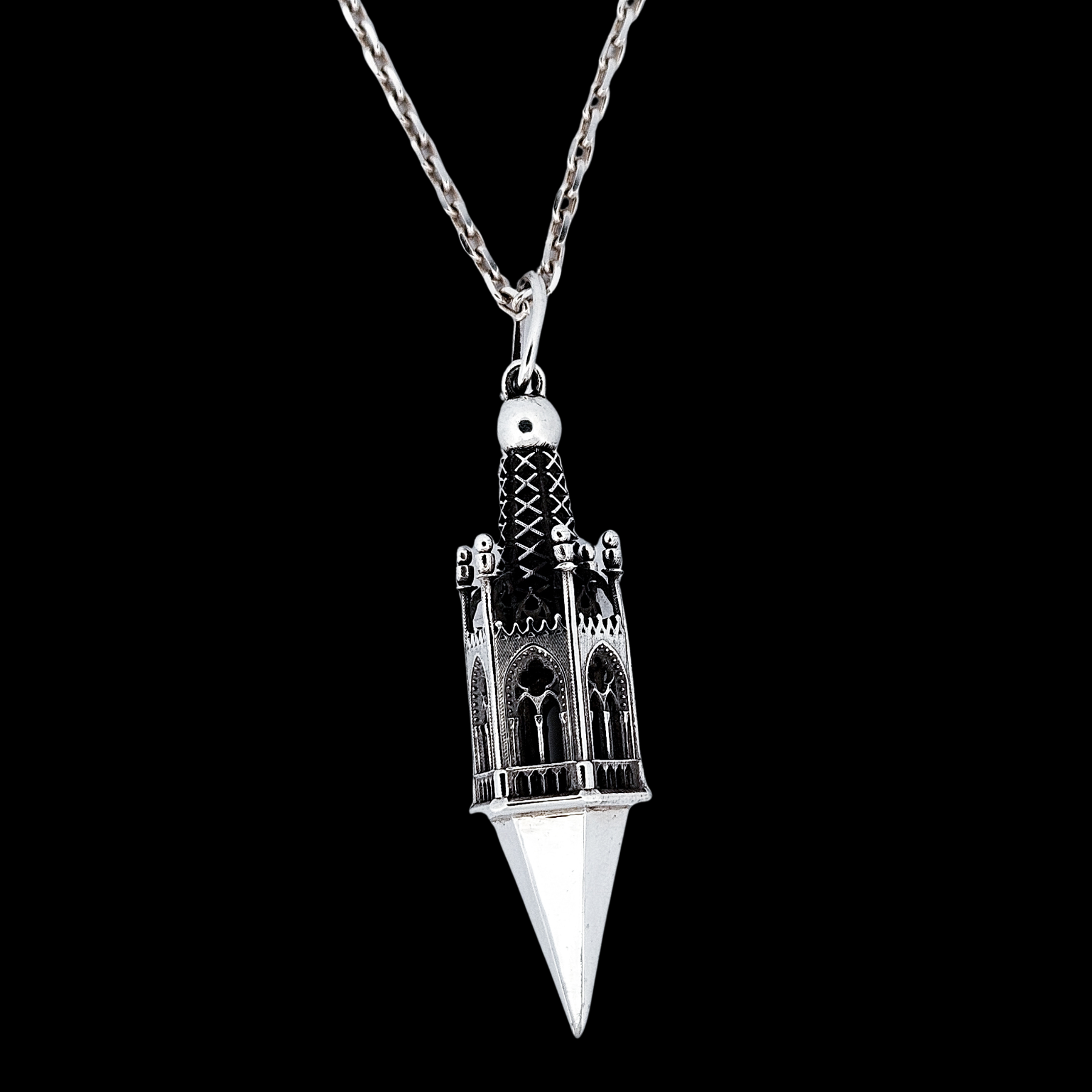 Gothic Tower Pyramid Pendant Necklace Sterling Silver - Inchoo Bijoux