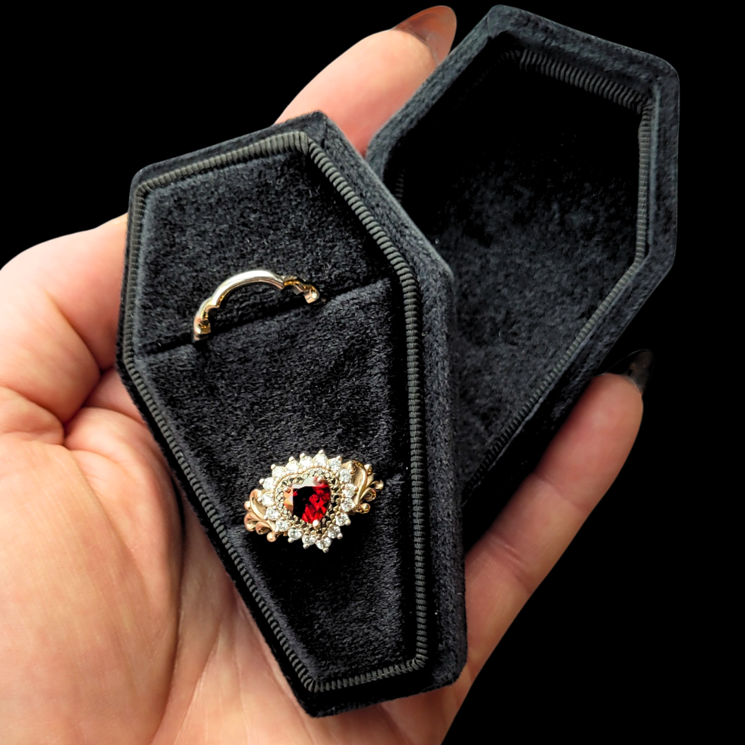 Black Coffin Velvet Ring Box - Inchoo Bijoux