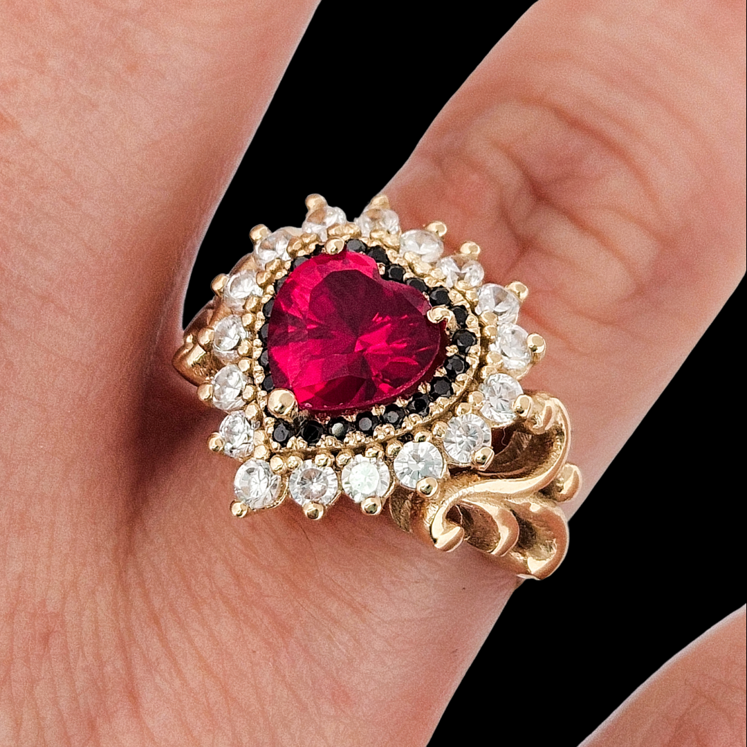 Immaculate Sacred Heart Ring - Gold, Garnet and Diamonds - Inchoo Bijoux