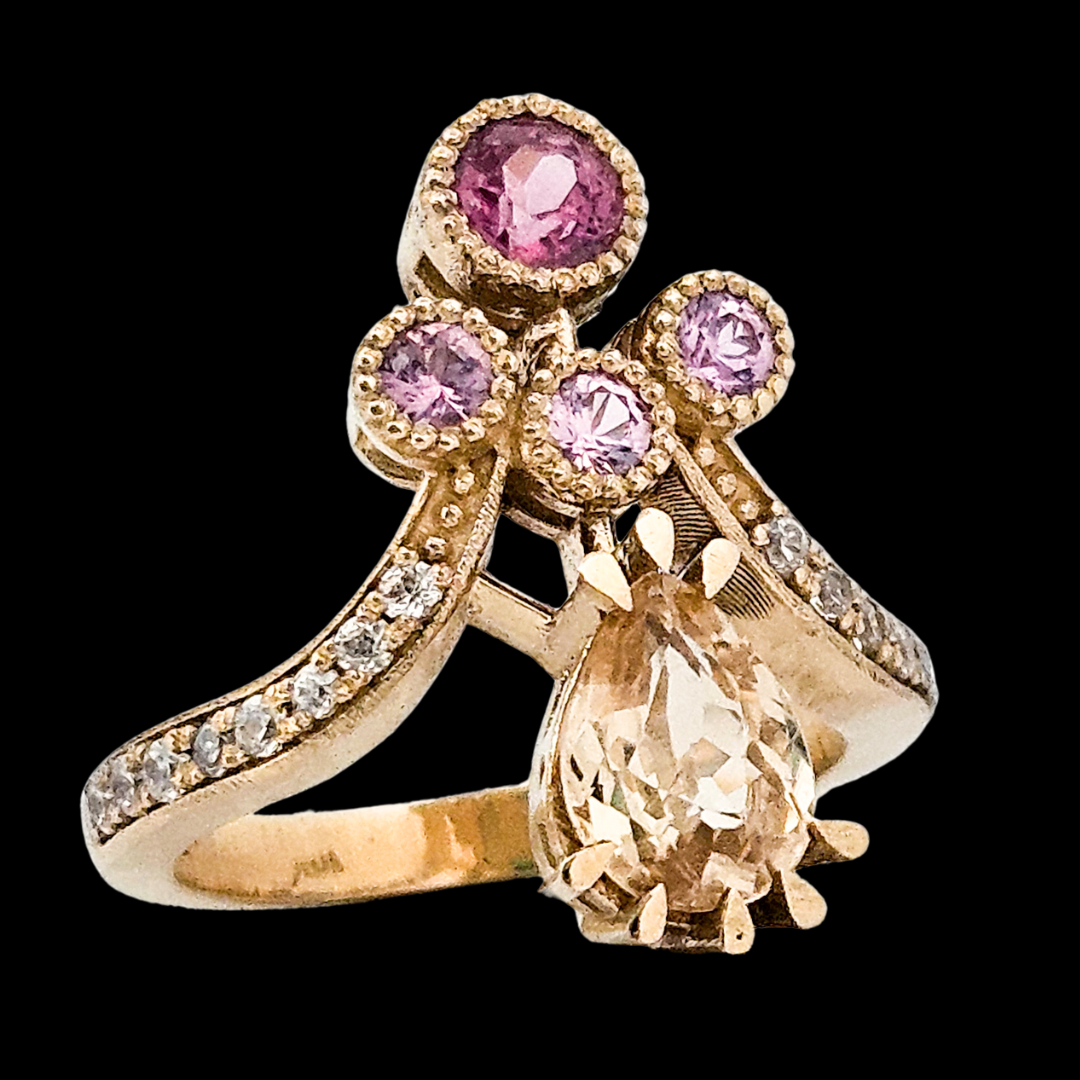 Antique Pear Ring - Gold, Color Change Garnet, Sapphire - Inchoo Bijoux