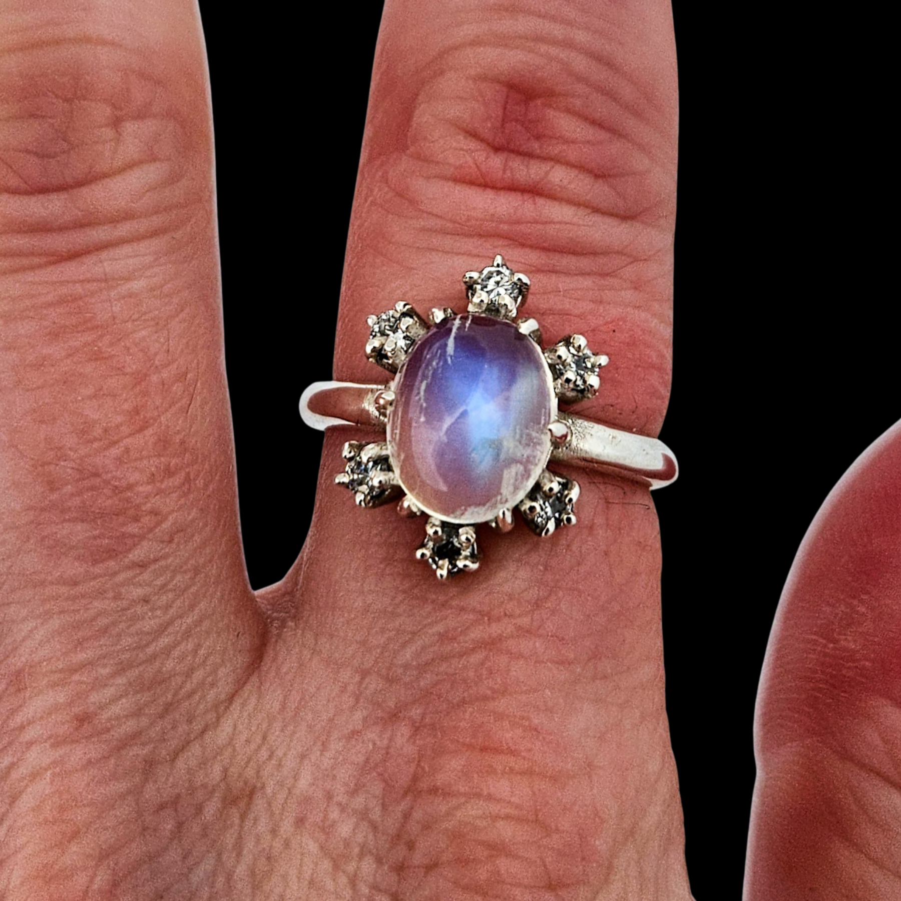 Celestial Glow Ring - Sterling Silver & Rainbow Moonstone - Inchoo Bijoux