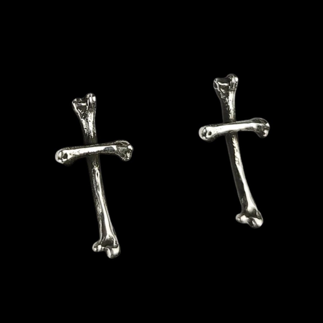 Small Bone Stud Earrings, Tiny Cross Earrings