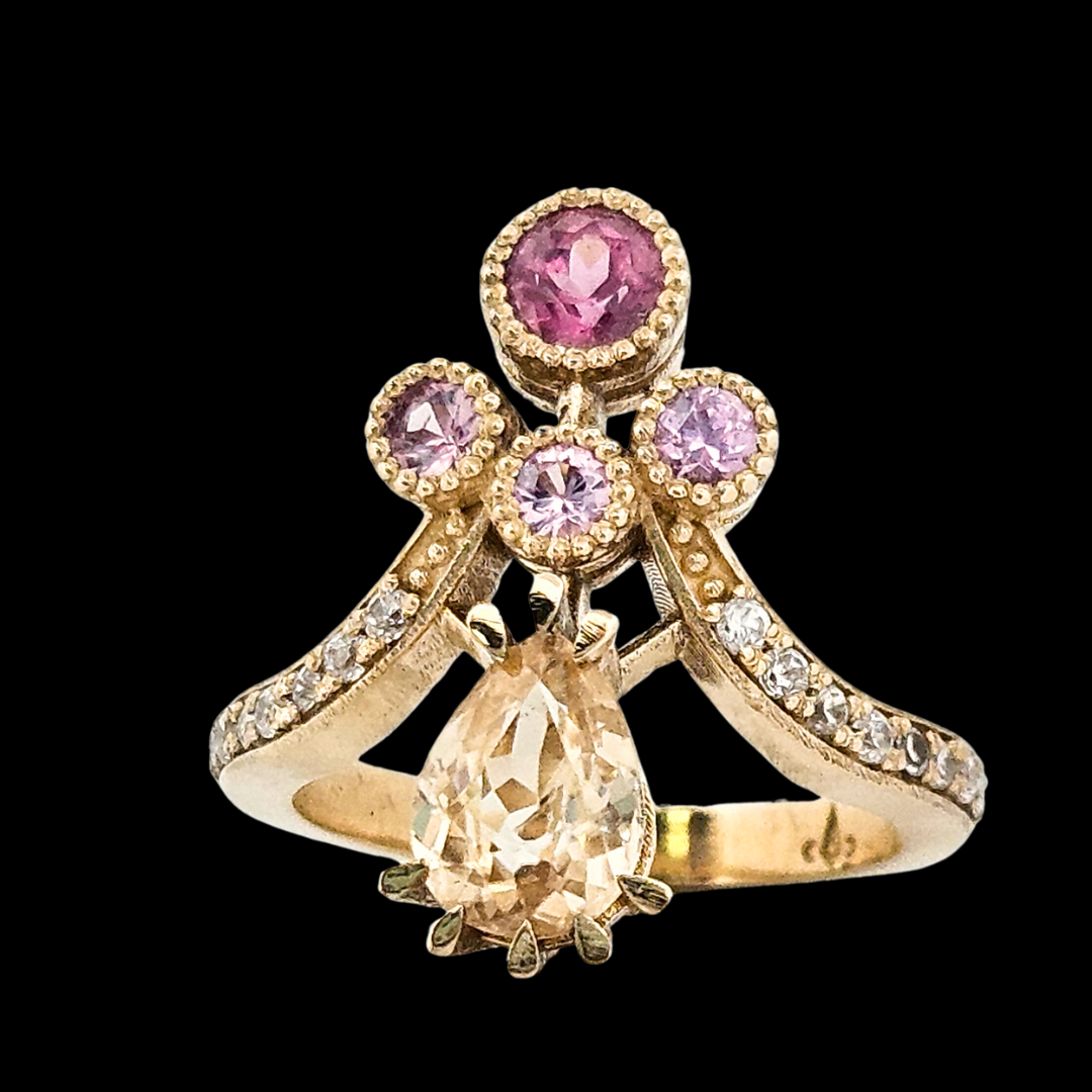 Antique Pear Ring - Gold, Color Change Garnet, Sapphire - Inchoo Bijoux