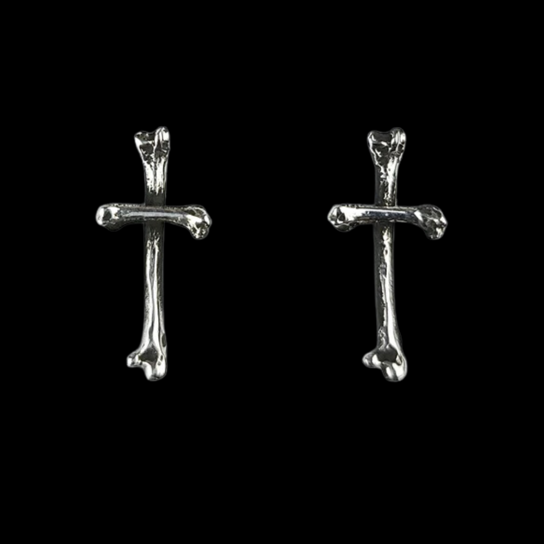 Small Bone Stud Earrings, Tiny Cross Earrings