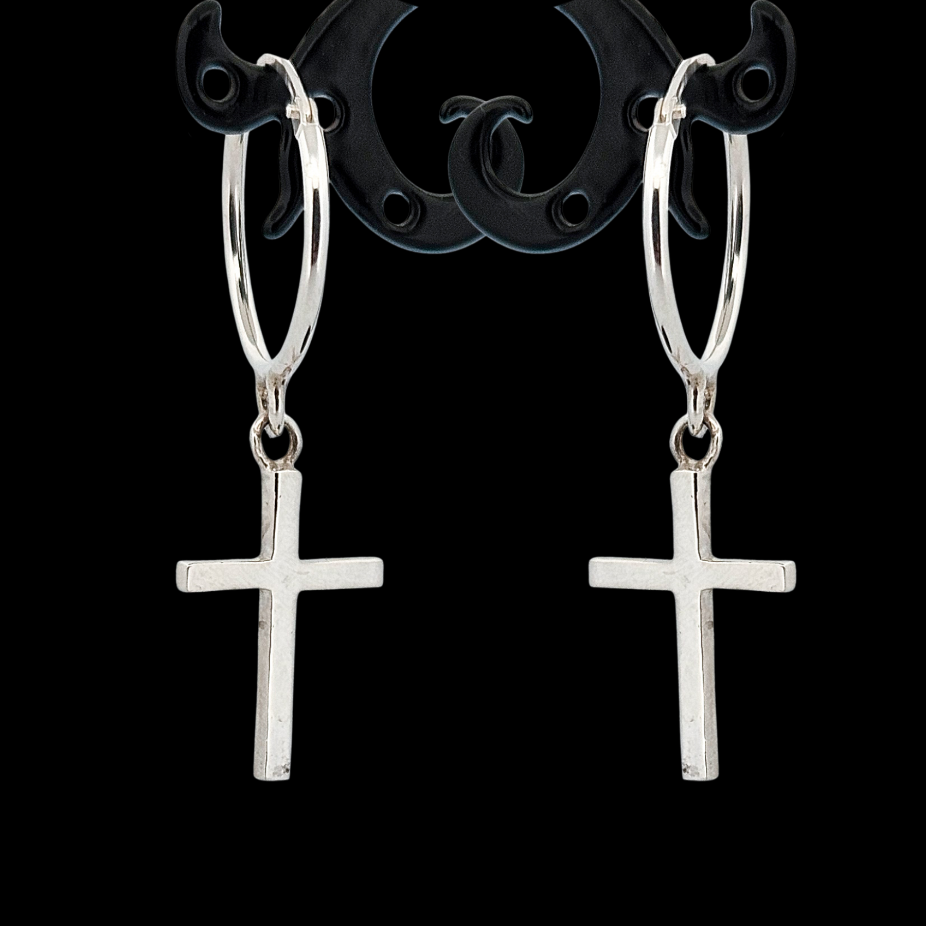 Simple Dangling Cross Hoop Earrings Sterling Silver - Inchoo Bijoux