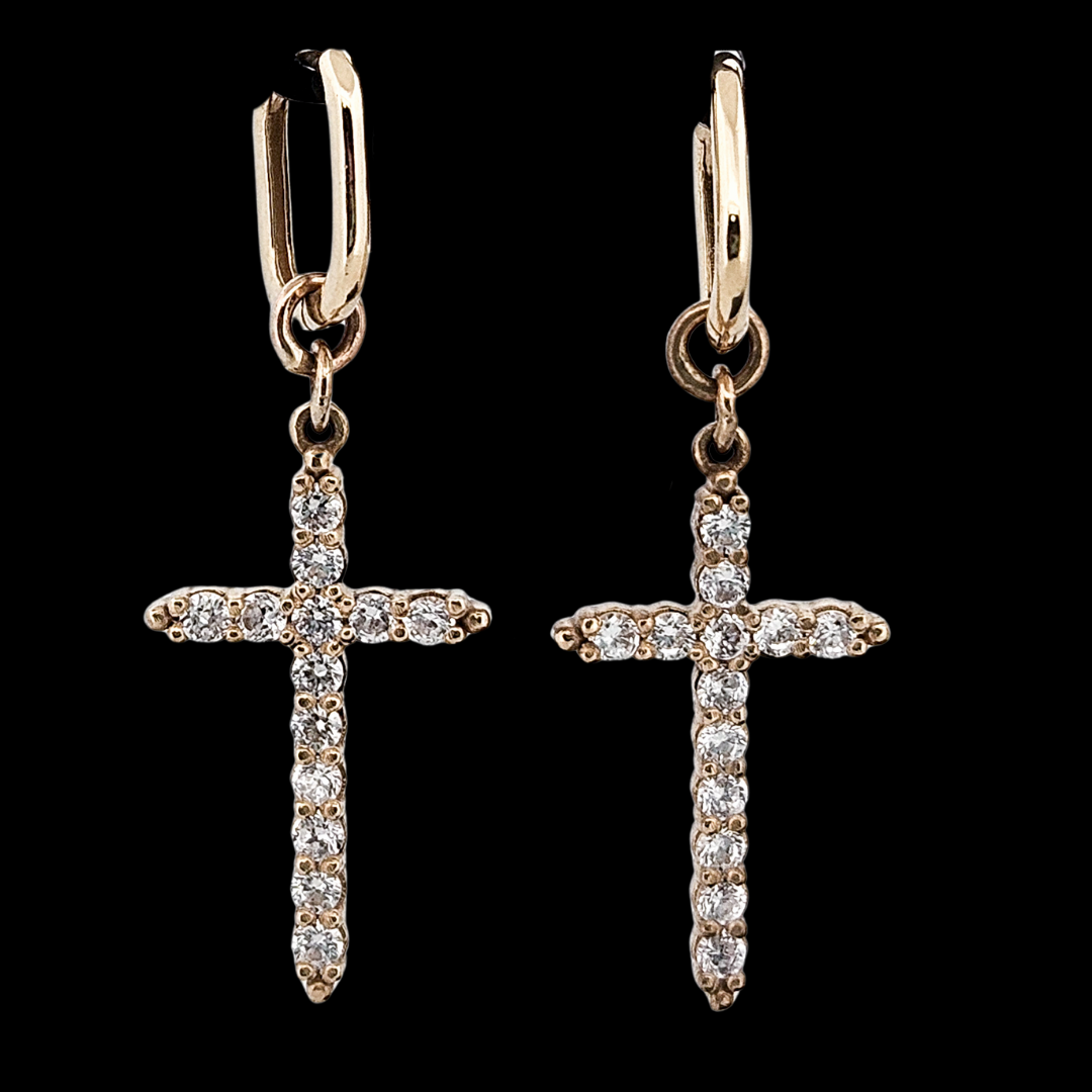 Mont Royal Dangle Cross Earrings - Gold and Diamond - Inchoo Bijoux