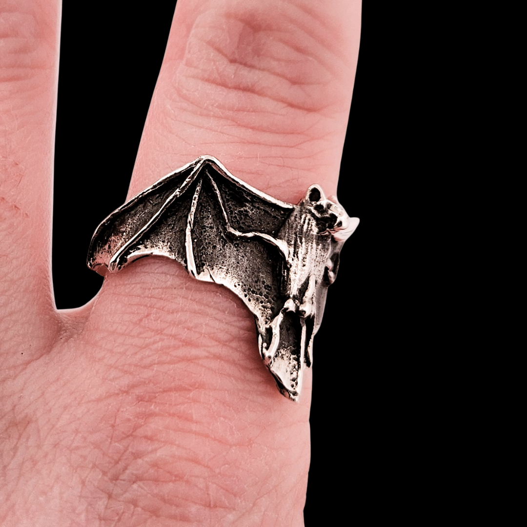 Fortuna Noctis Phallus Bat Ring Sterling Silver