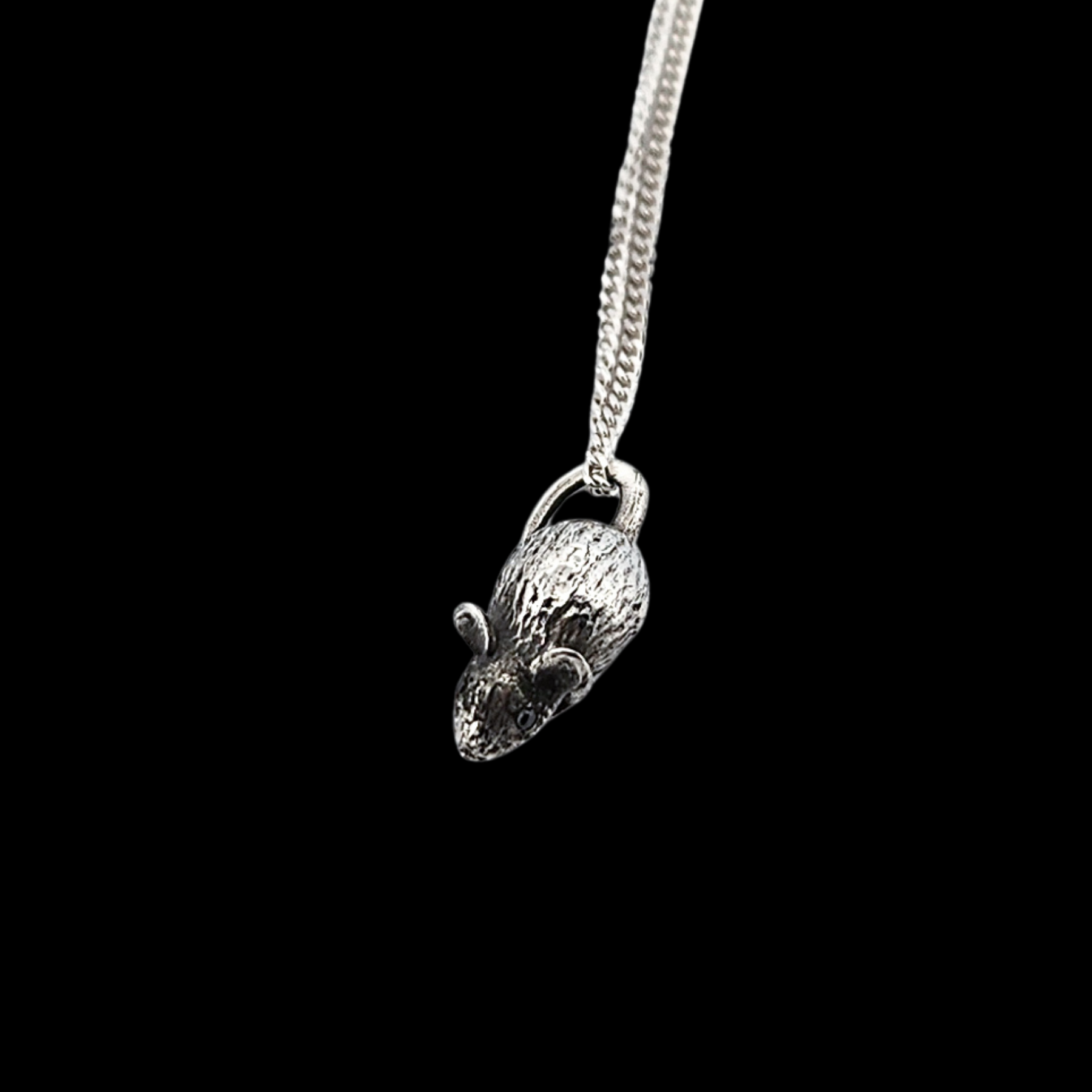 Small Tiny Rat with Gemstone Eyes Pendant Sterling Silver - Inchoo Bijoux