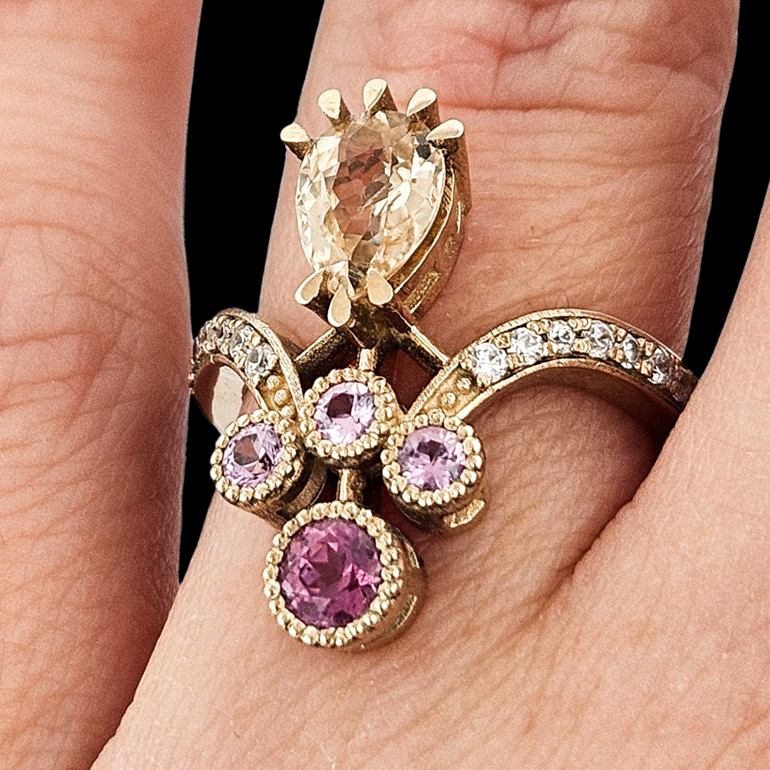 Antique Pear Ring - Gold, Color Change Garnet, Sapphire - Inchoo Bijoux