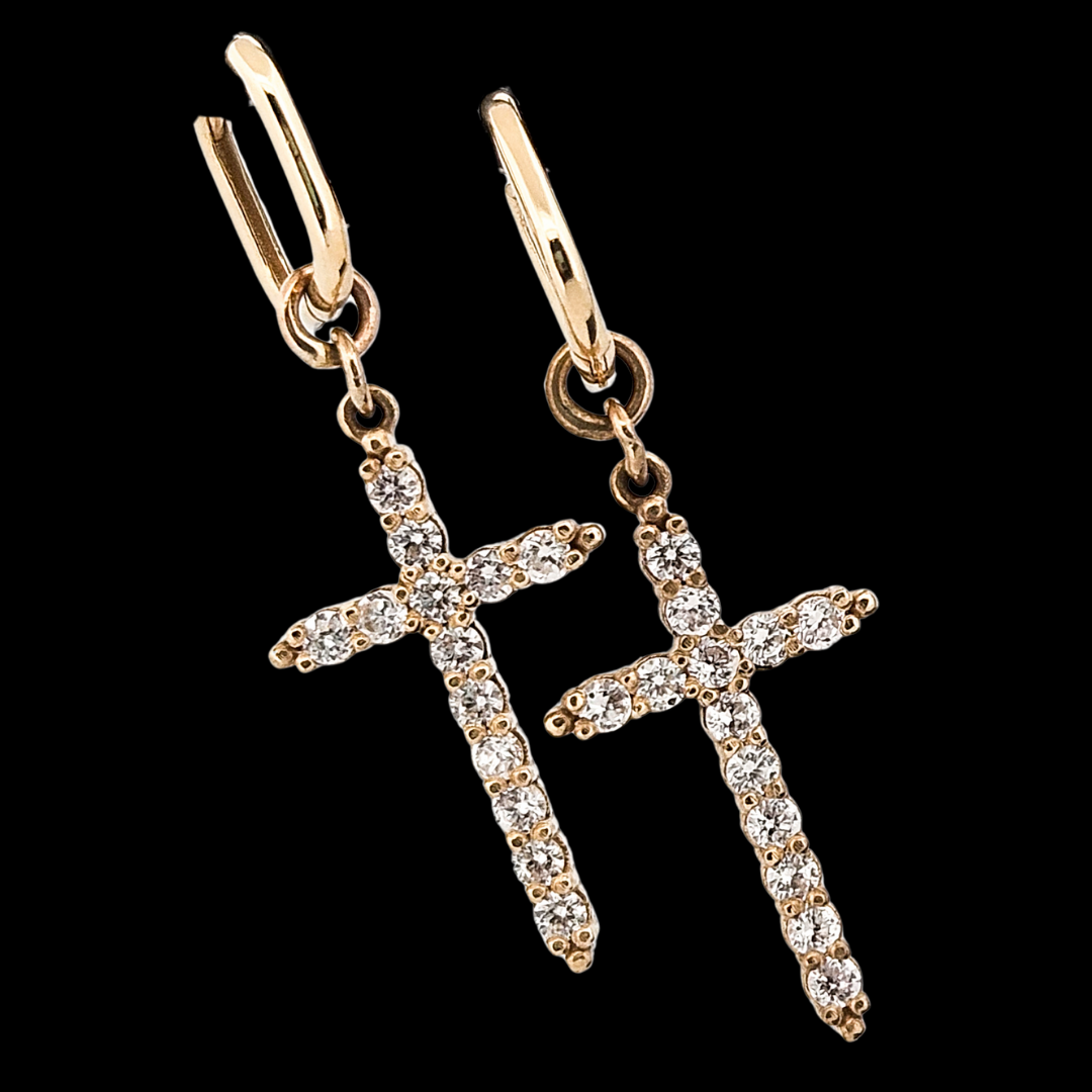 Mont Royal Dangle Cross Earrings - Gold and Diamond - Inchoo Bijoux