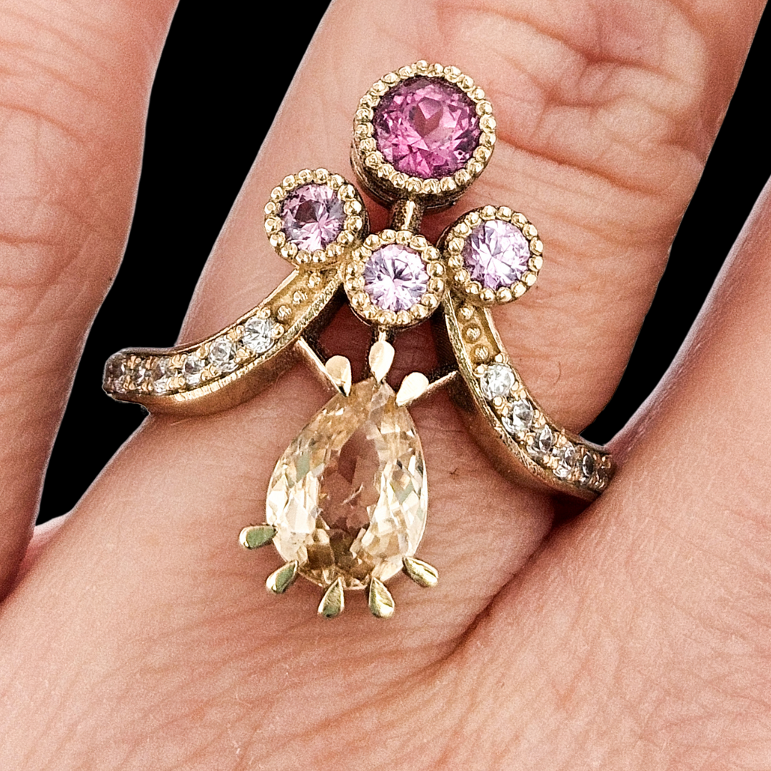 Antique Pear Ring - Gold, Color Change Garnet, Sapphire - Inchoo Bijoux
