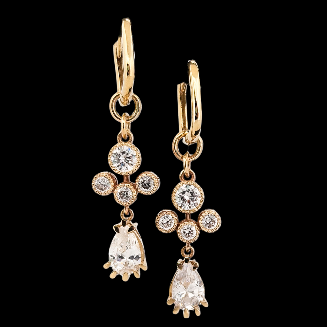Dangle Antique Pear - Gold and Diamond Earrings - Inchoo Bijoux