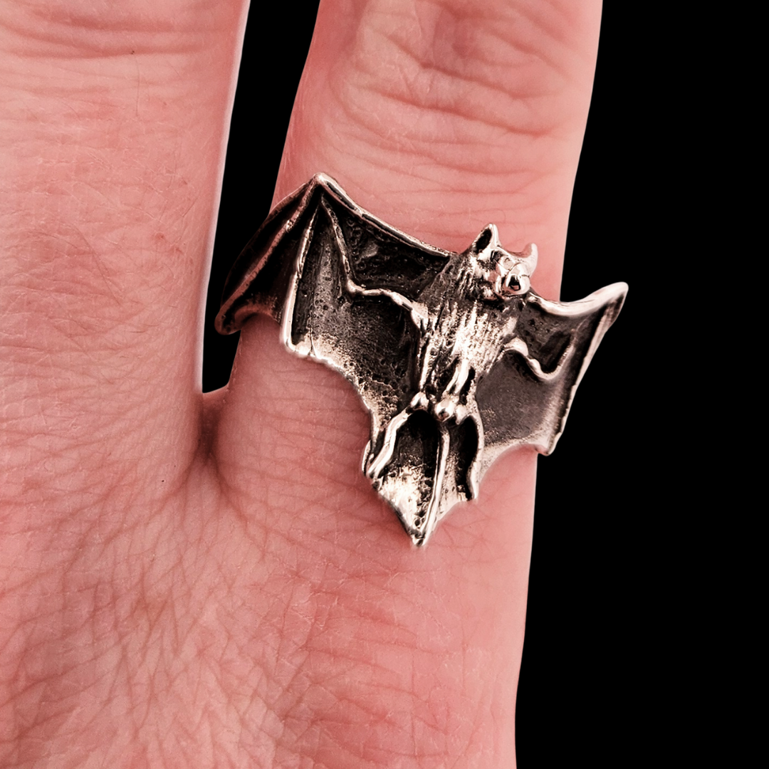 Fortuna Noctis Phallus Bat Ring Sterling Silver