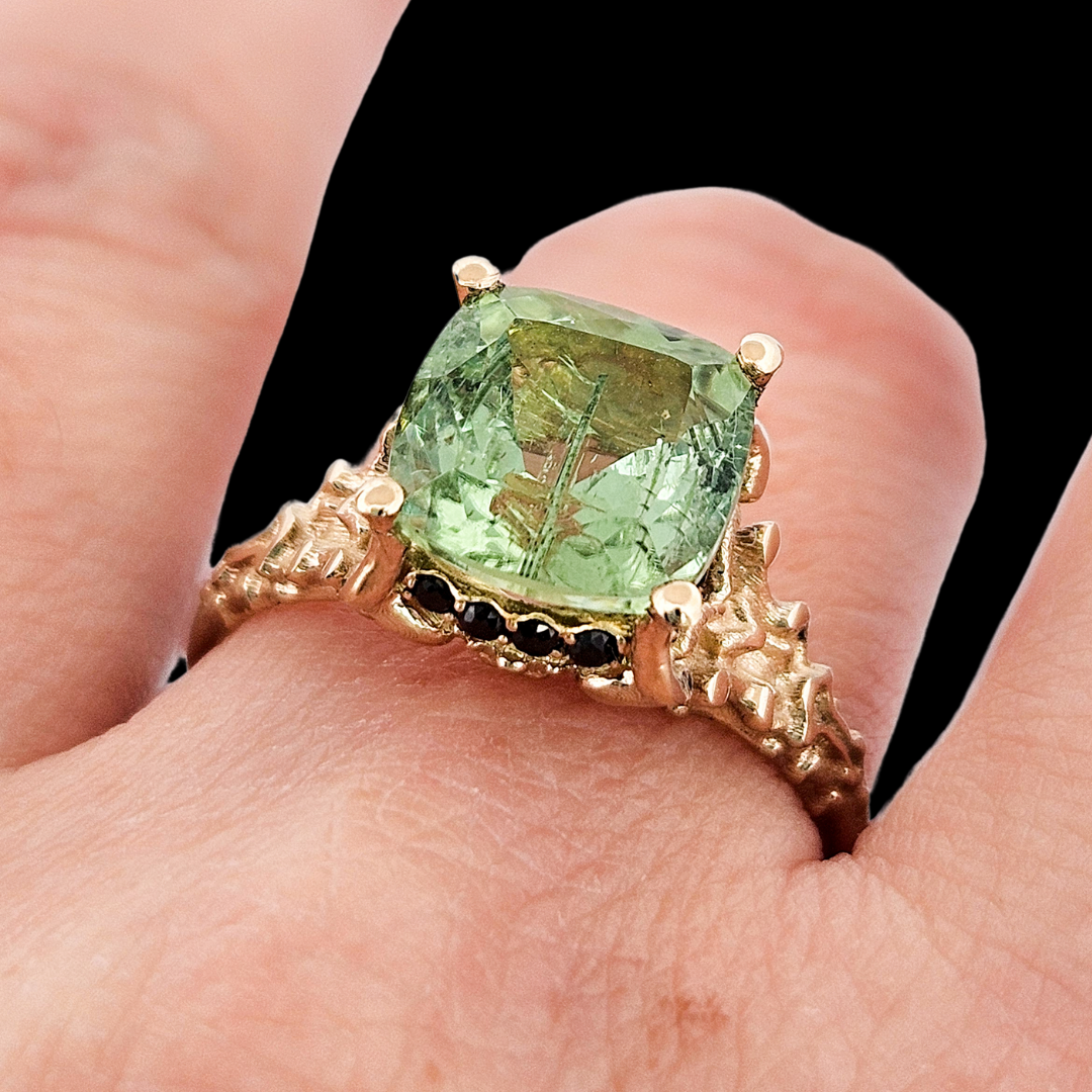 Death and Disco Gold Ring N2 - Green Tourmaline & Black Diamonds - Inchoo Bijoux