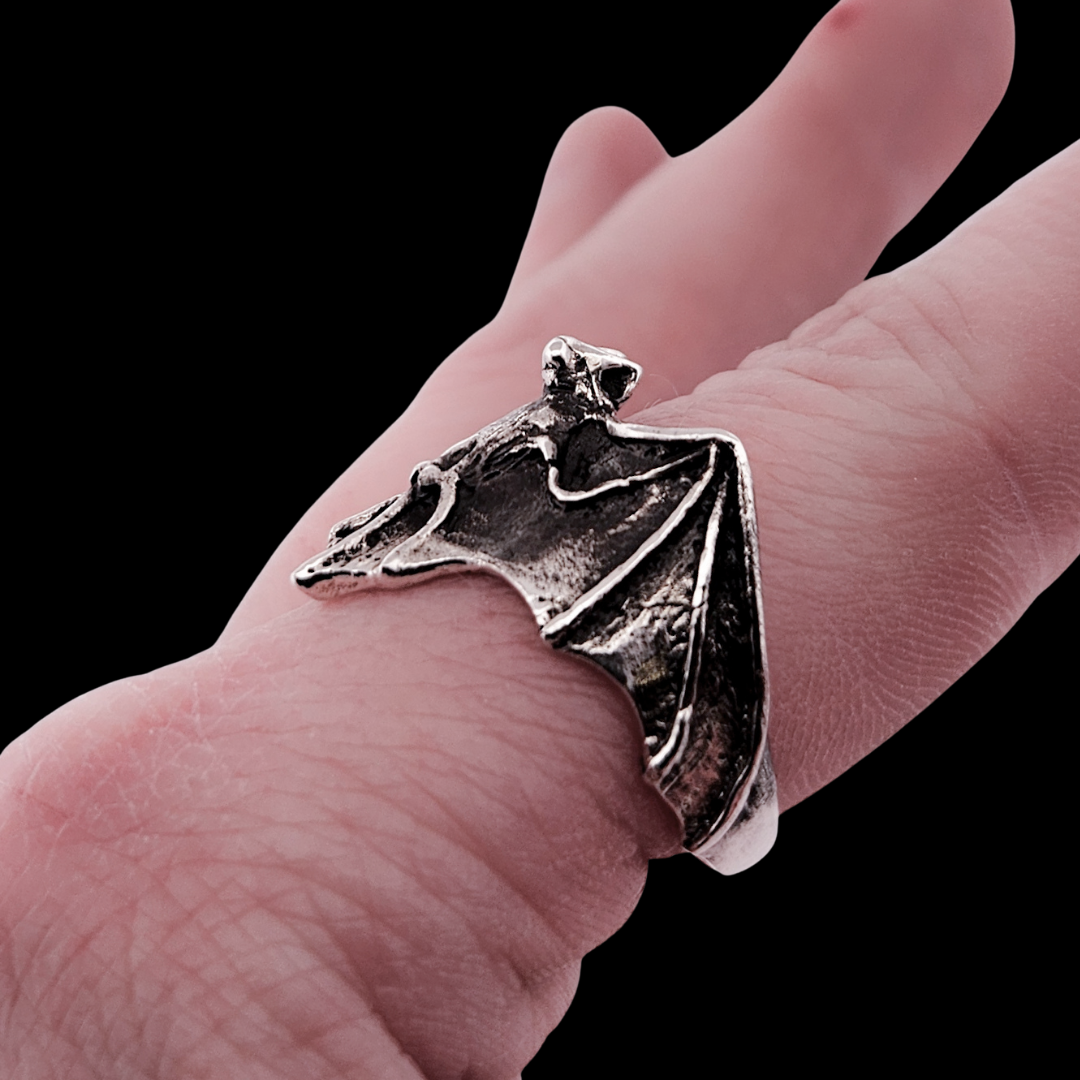 Fortuna Noctis Phallus Bat Ring Sterling Silver