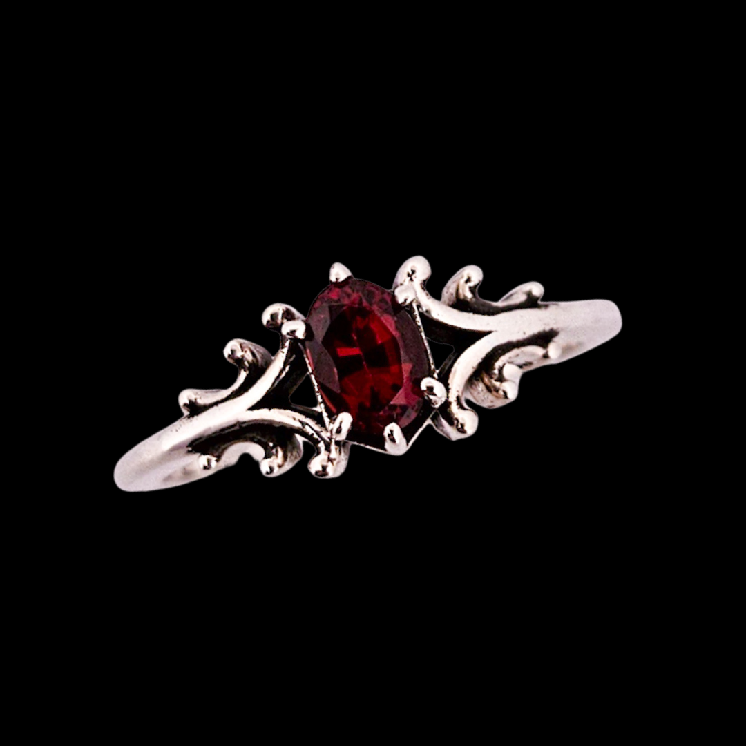 Small Temple Ring Sterling Silver Red Garnet- Gemstone Options