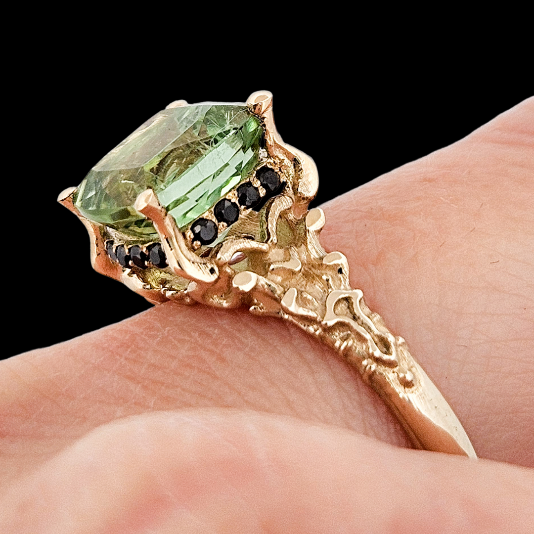 Death and Disco Gold Ring N2 - Green Tourmaline & Black Diamonds - Inchoo Bijoux
