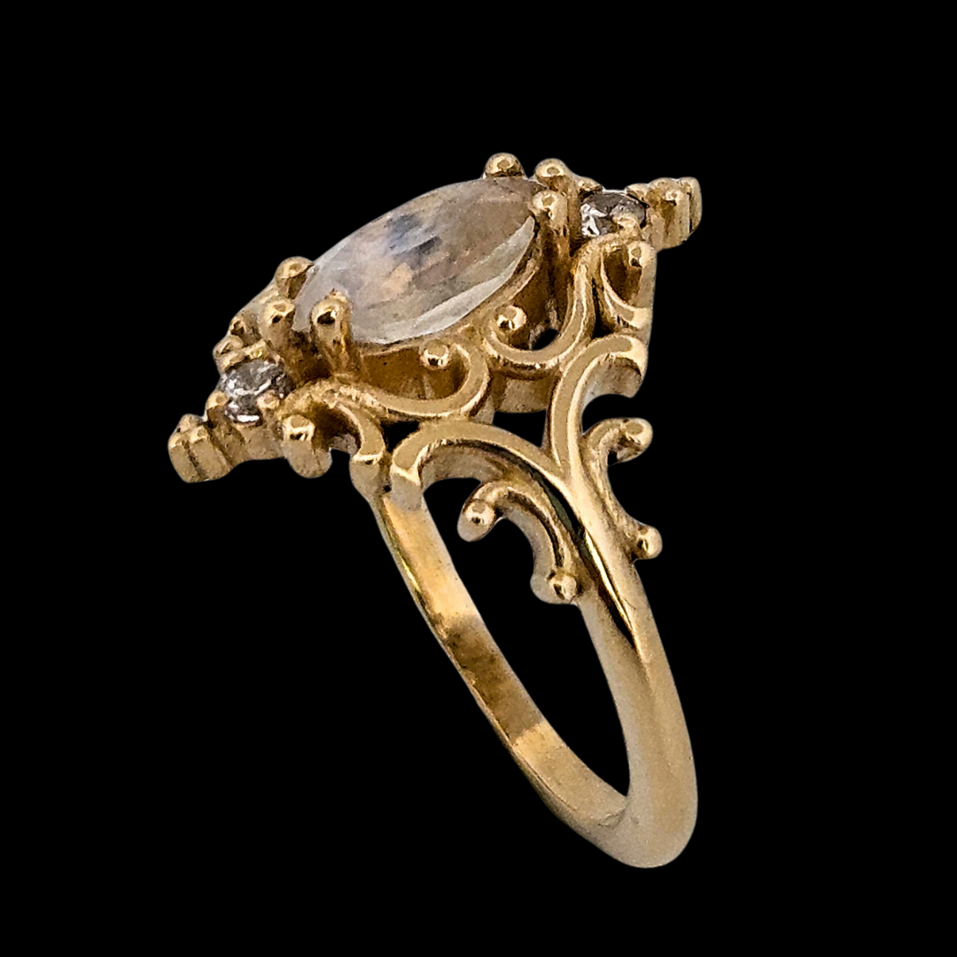 La Marquise Ring - Gold, Moonstone and Diamonds - Inchoo Bijoux