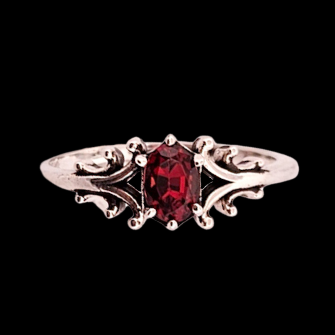 Small Temple Ring Sterling Silver Red Garnet- Gemstone Options