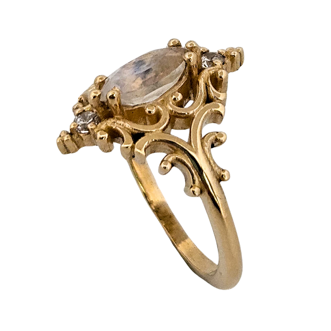 La Marquise Ring - Gold, Moonstone and Diamonds - Inchoo Bijoux