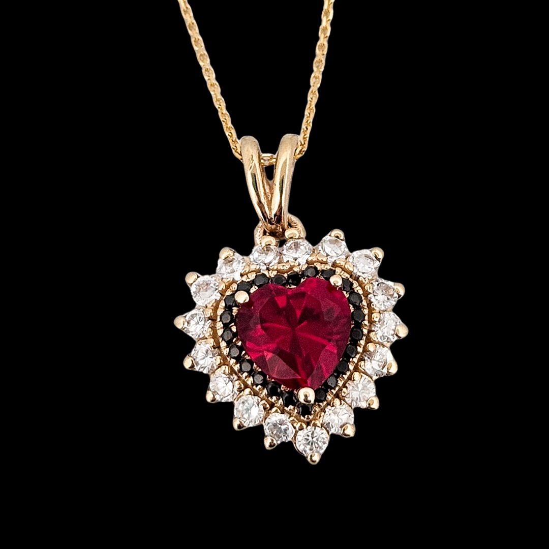 Immaculate Sacred Heart Pendant & Chain - Gold, Garnet and Diamonds