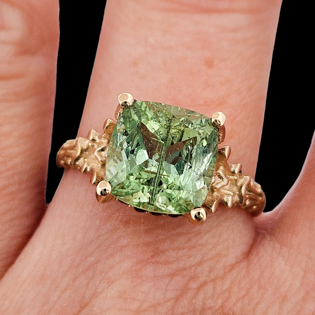 Death and Disco Gold Ring N2 - Green Tourmaline & Black Diamonds - Inchoo Bijoux