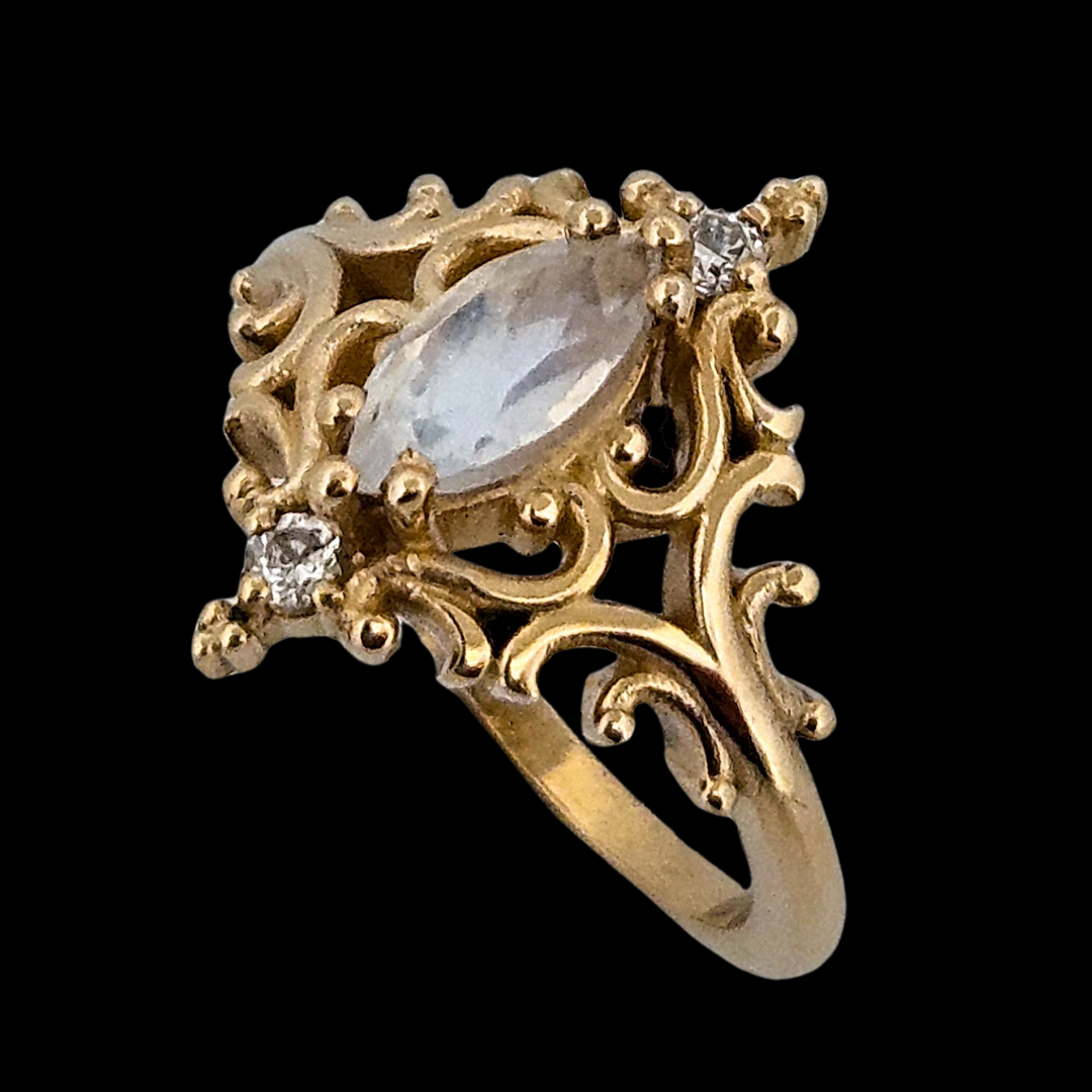 La Marquise Ring - Gold, Moonstone and Diamonds - Inchoo Bijoux