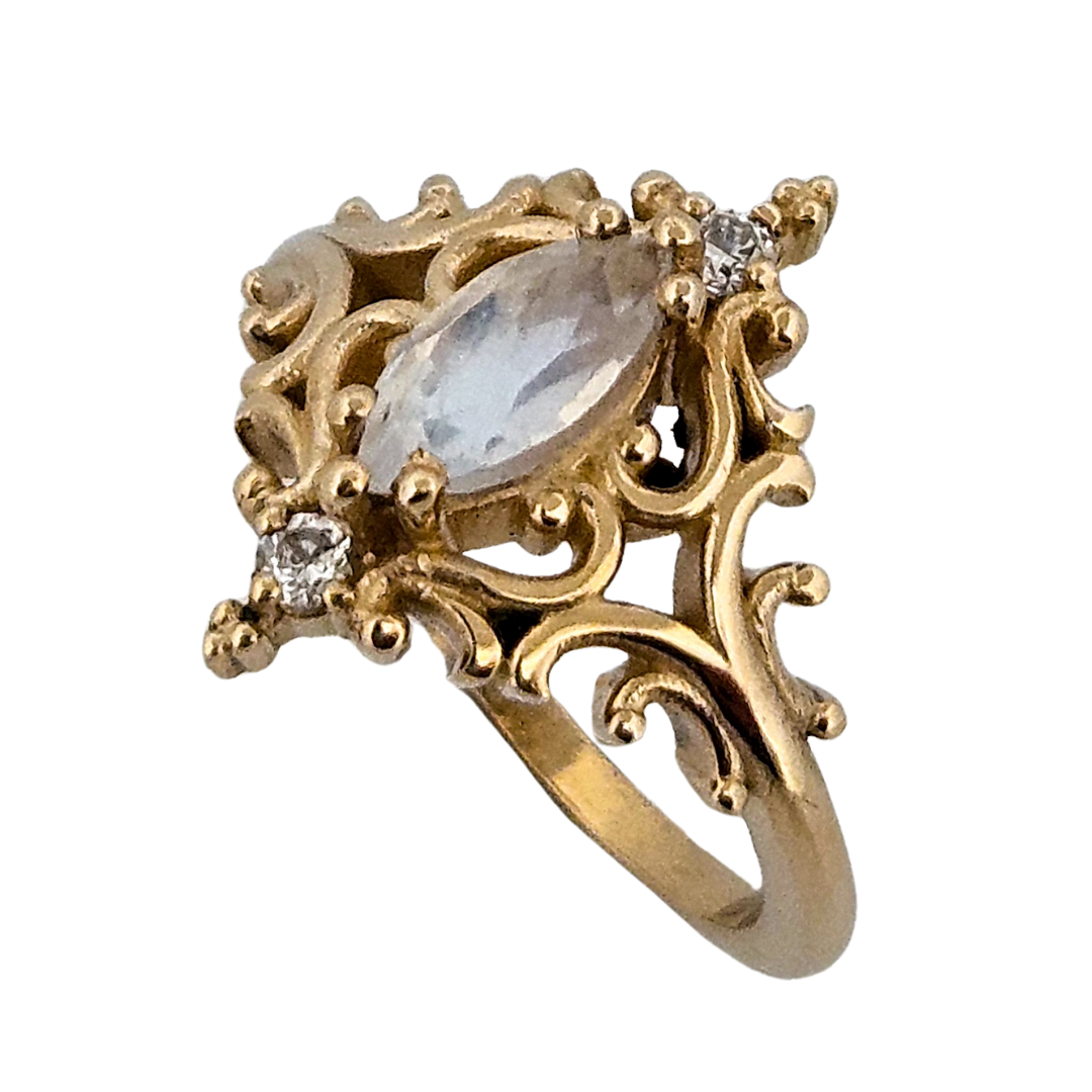 La Marquise Ring - Gold, Moonstone and Diamonds - Inchoo Bijoux
