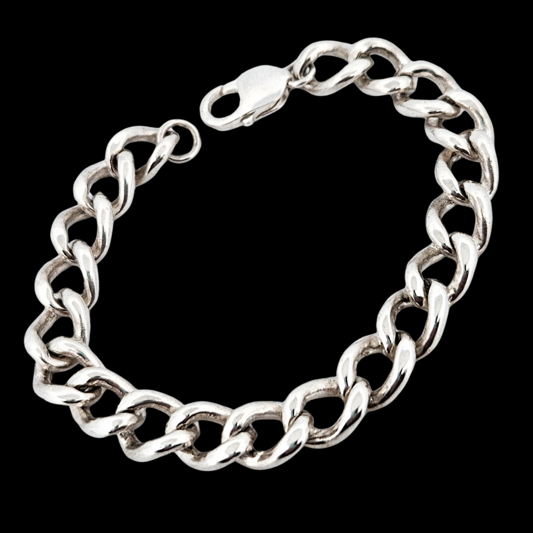 Heavy Flat Gourmette Chain Bracelet Sterling Silver - Inchoo Bijoux