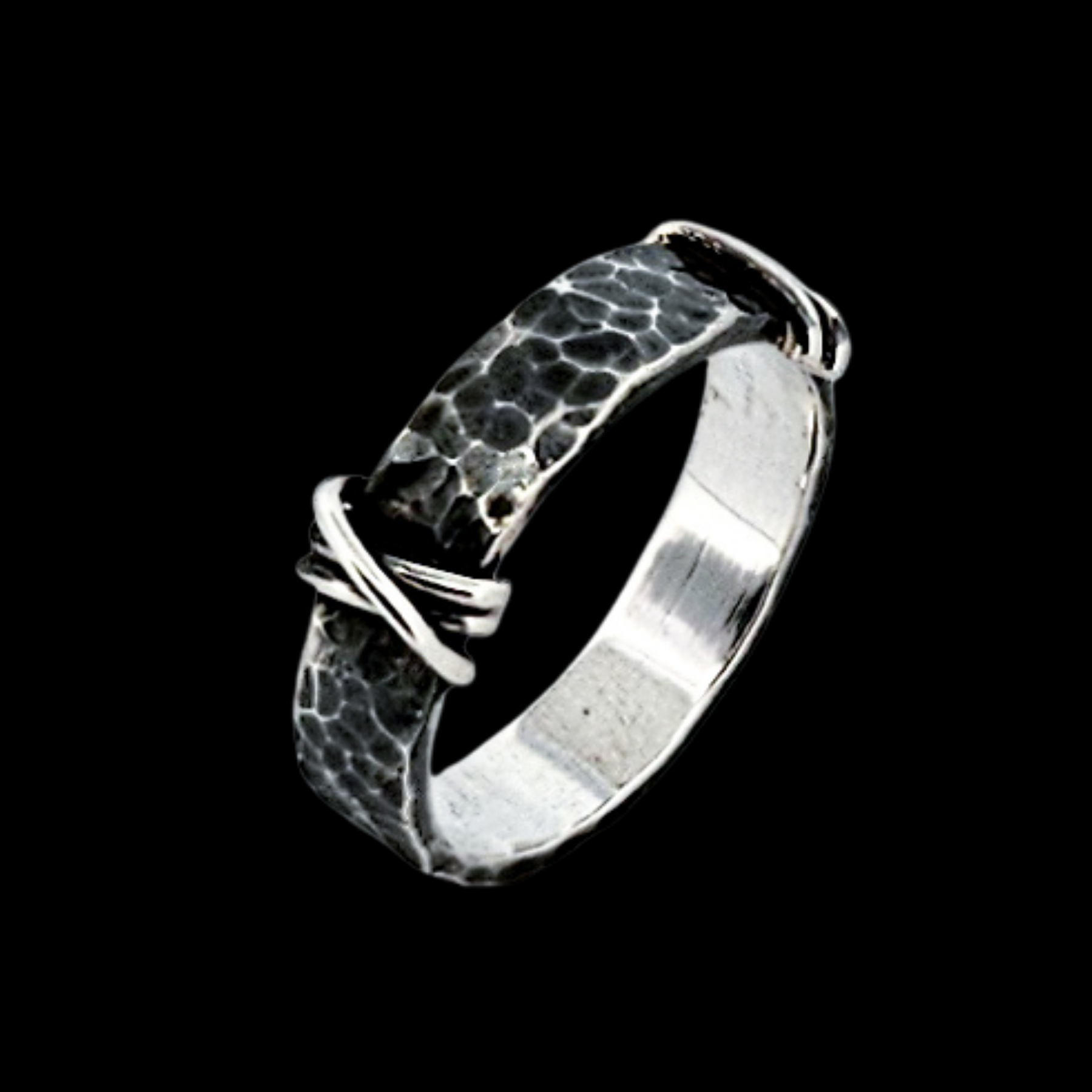 5mm Hammered Silver Mens Wedding Band Ring - Inchoo Bijoux