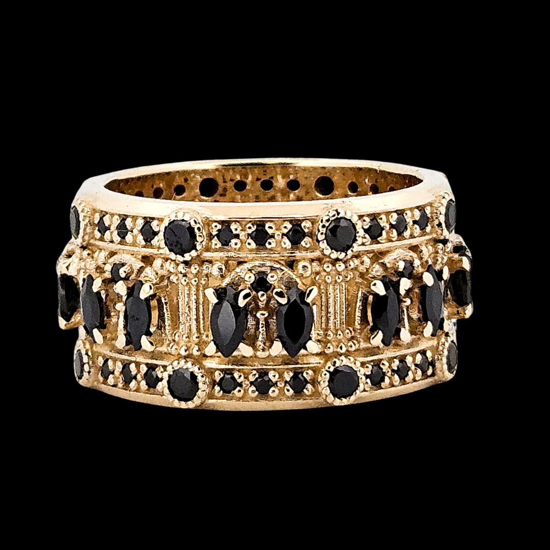 Worship Me Ring Band - Gold and Black Diamonds - Inchoo Bijoux