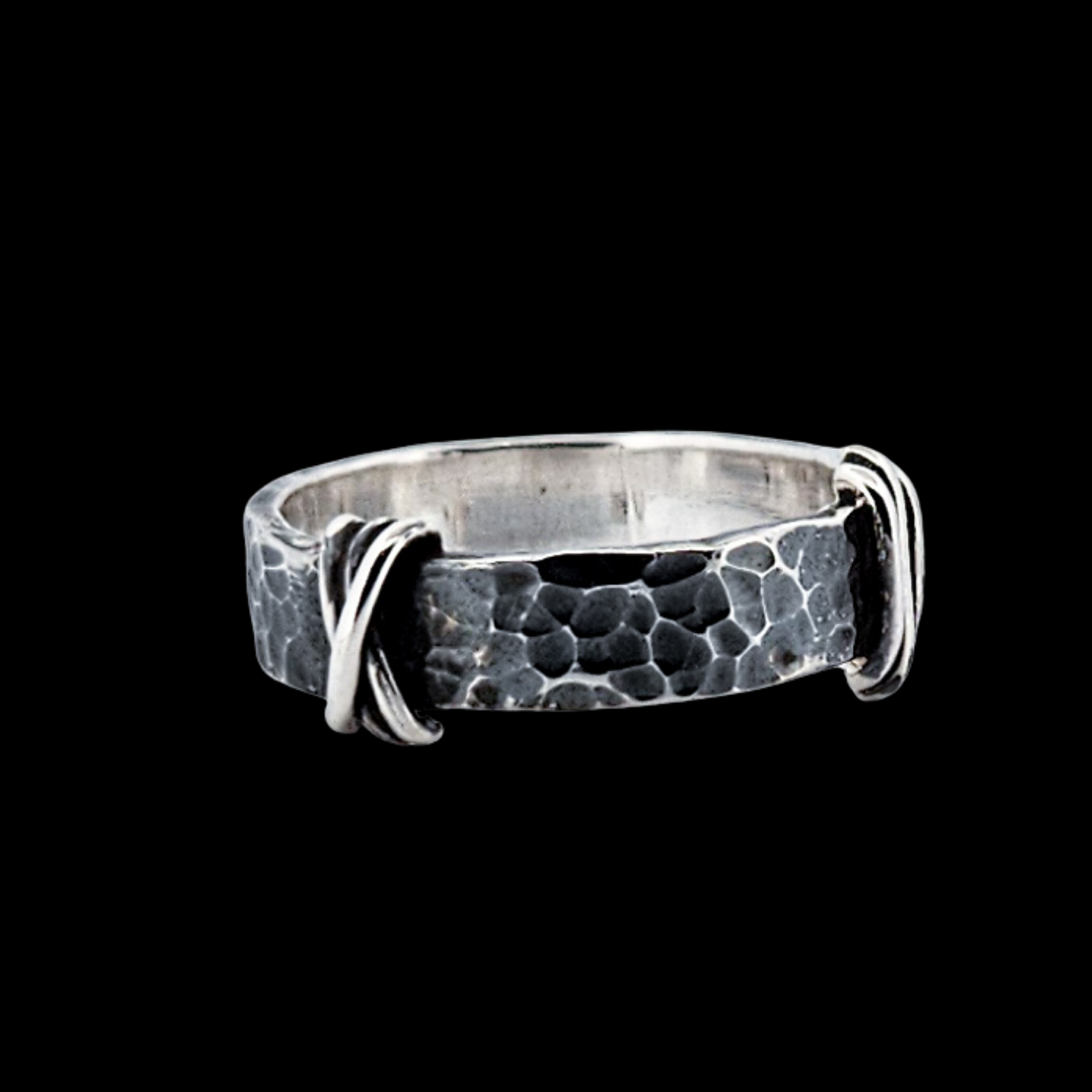 5mm Hammered Silver Mens Wedding Band Ring - Inchoo Bijoux