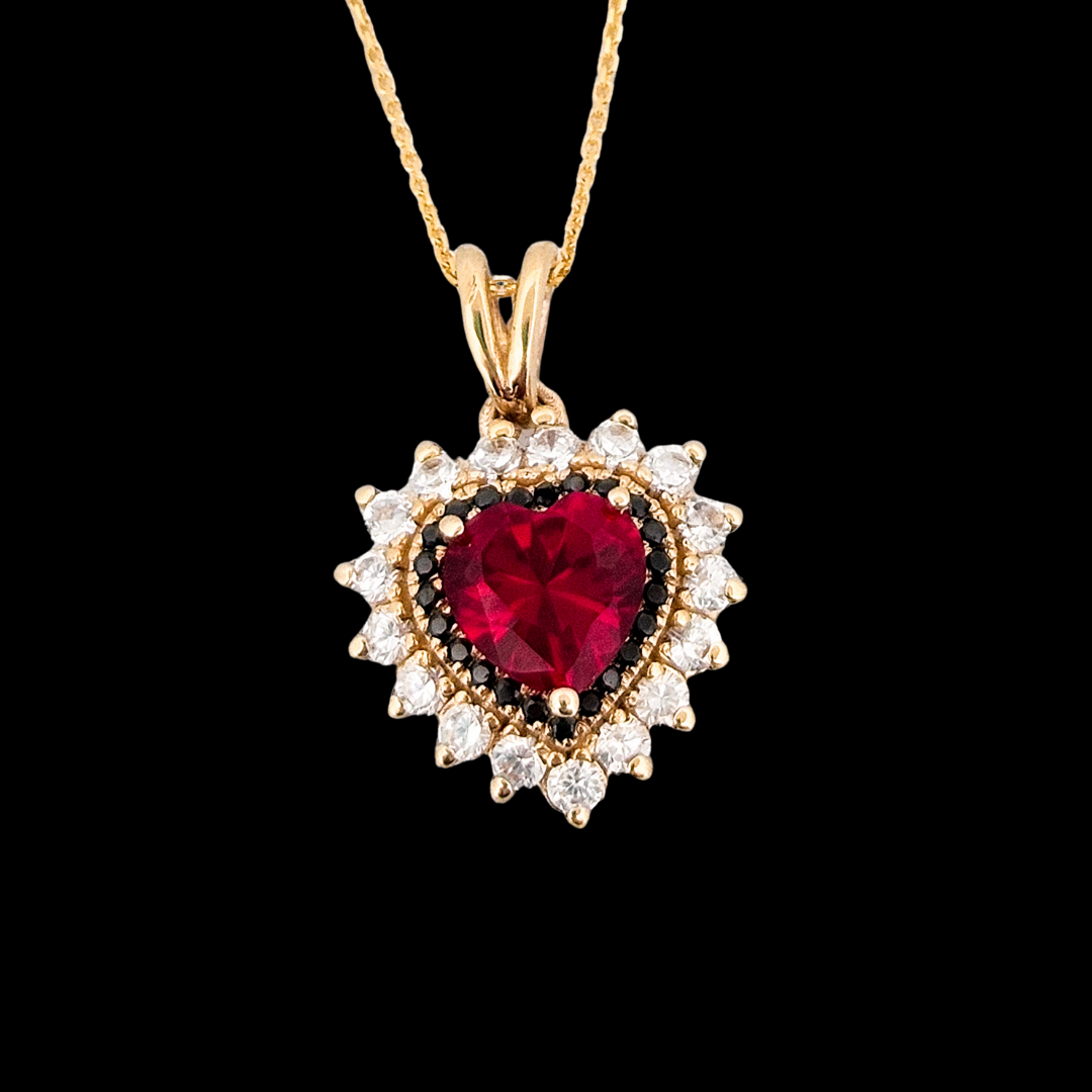 Immaculate Sacred Heart Pendant & Chain - Gold, Garnet and Diamonds