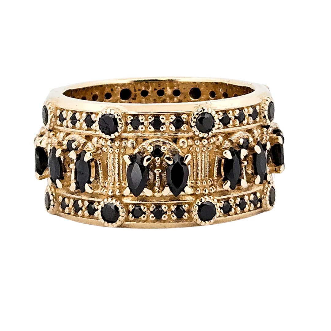 Worship Me Ring Band - Gold and Black Diamonds - Inchoo Bijoux