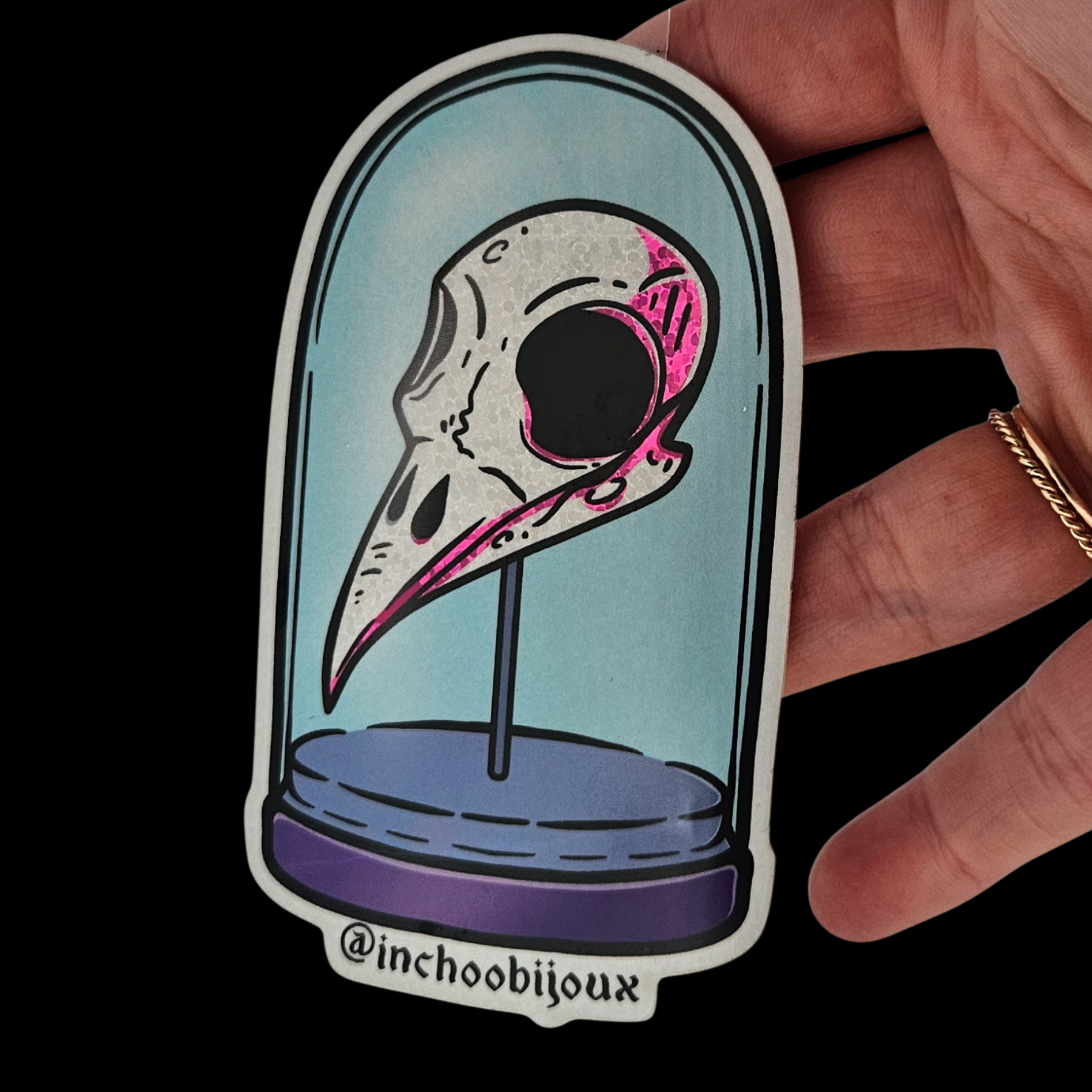 Glass Dome Bird Skull Sticker - Inchoo Bijoux