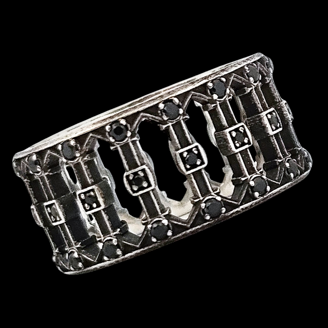 Pillars Ring Band - Sterling Silver and Black Diamonds