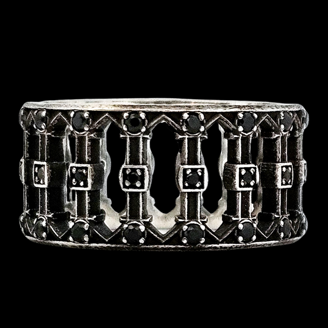 Pillars Ring Band - Sterling Silver and Black Diamonds