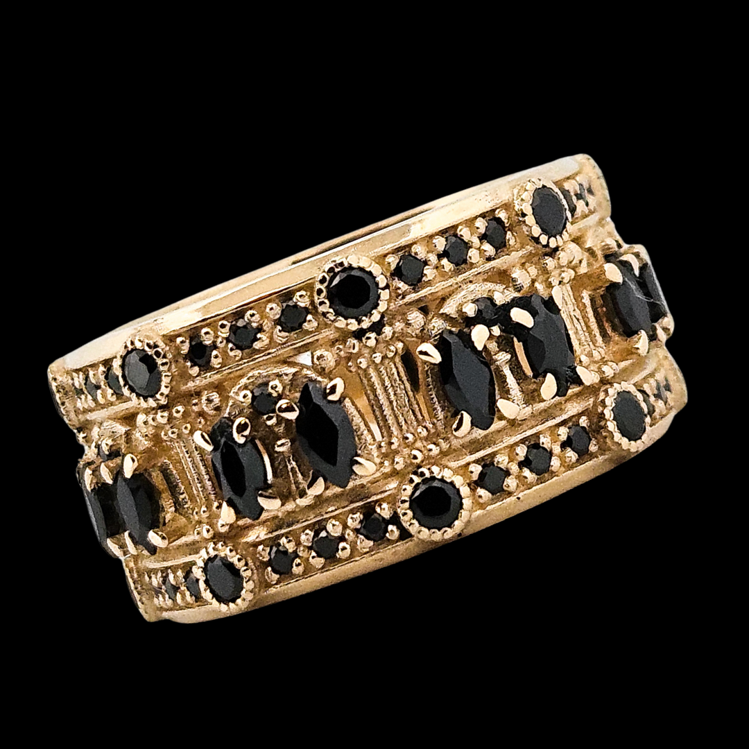 Worship Me Ring Band - Gold and Black Diamonds - Inchoo Bijoux