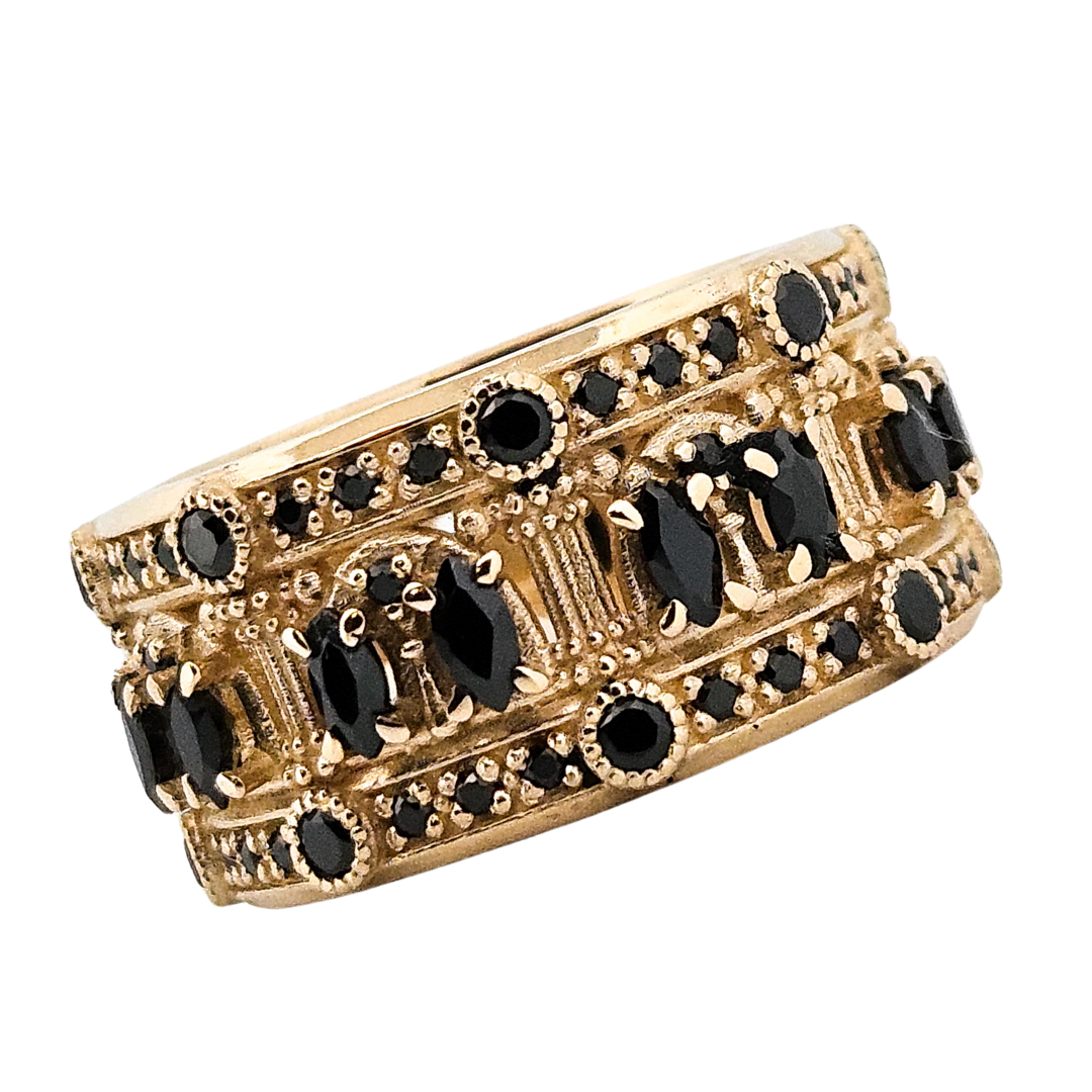 Worship Me Ring Band - Gold and Black Diamonds - Inchoo Bijoux
