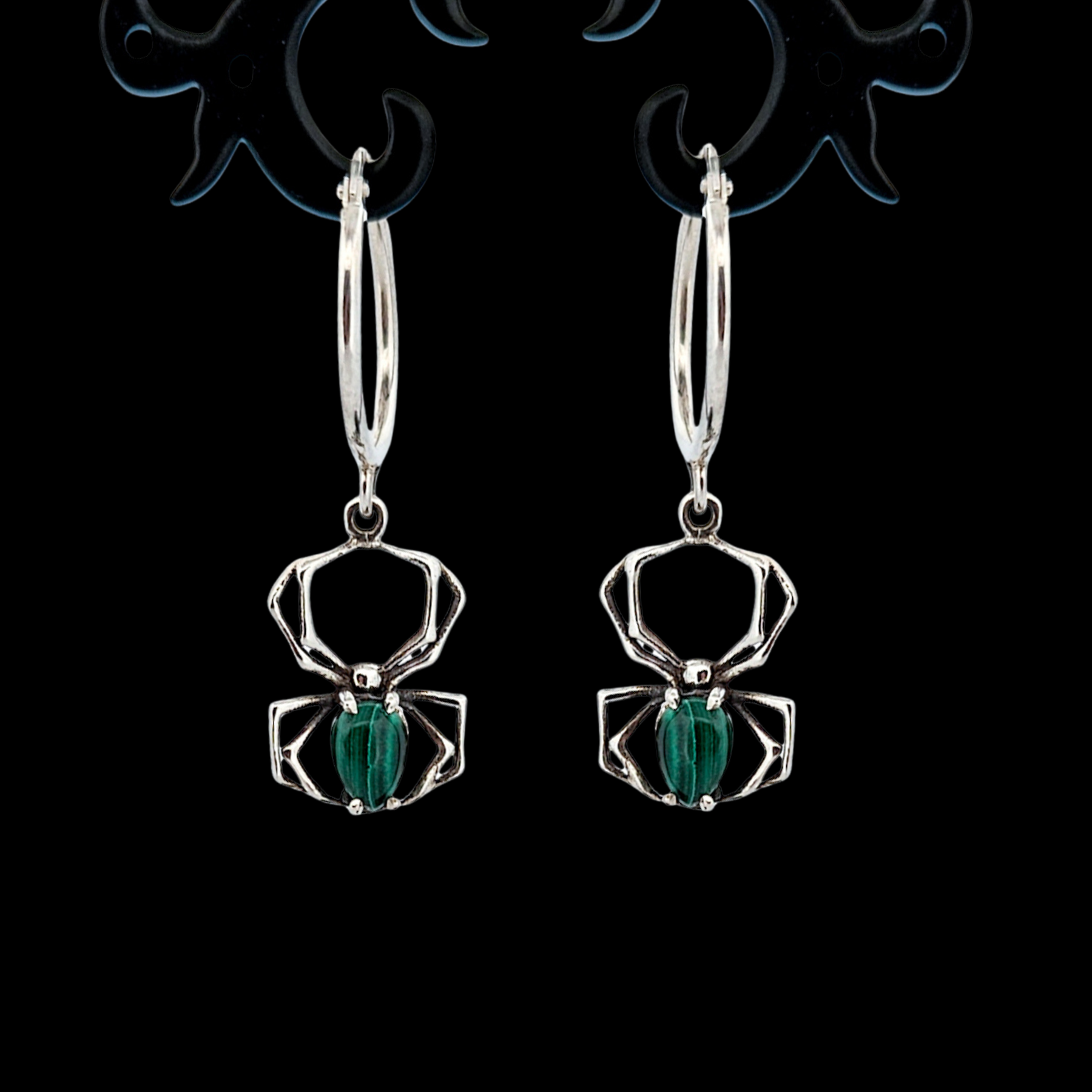 Green Malachite Spider Hoop Earrings - Inchoo Bijoux