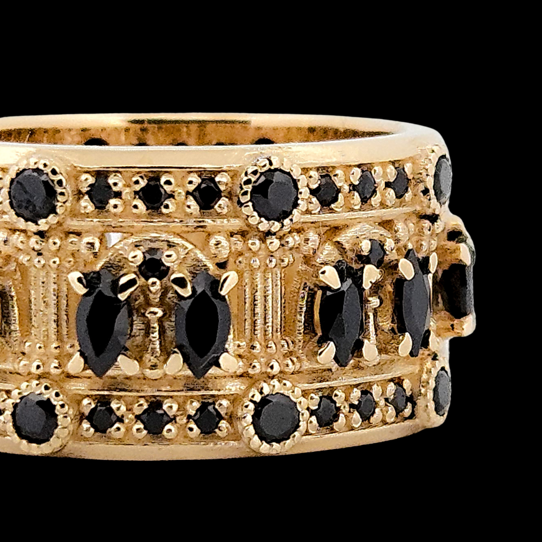Worship Me Ring Band - Gold and Black Diamonds - Inchoo Bijoux