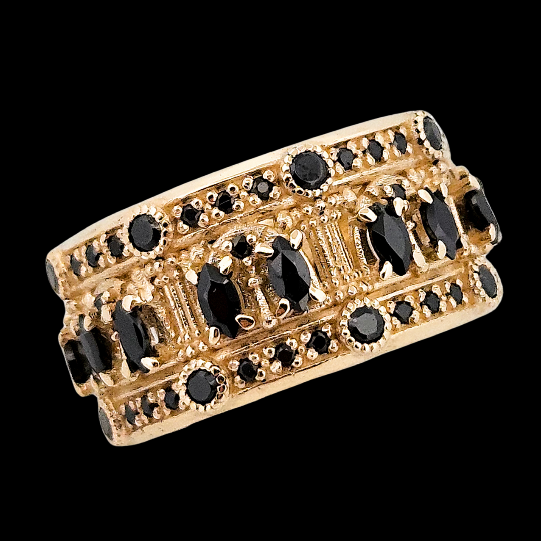 Worship Me Ring Band - Gold and Black Diamonds - Inchoo Bijoux