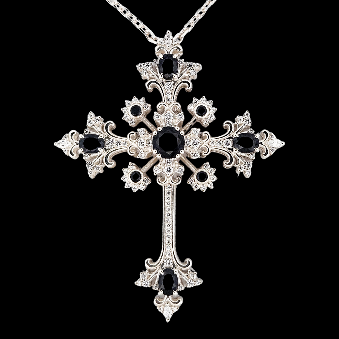 Divine Martyr Big Cross Necklace White Gold & Diamonds