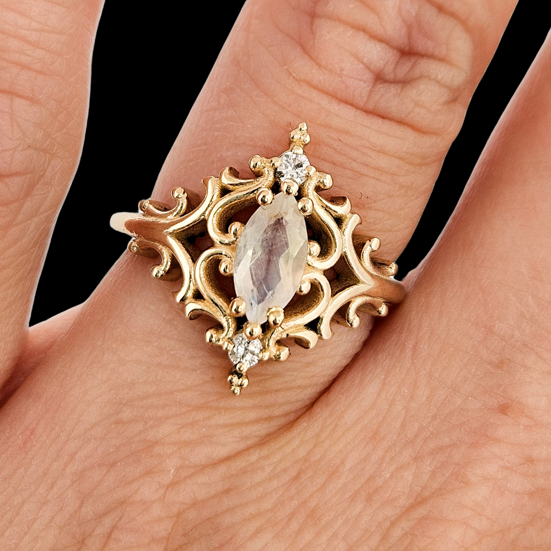 La Marquise Ring - Gold, Moonstone and Diamonds - Inchoo Bijoux
