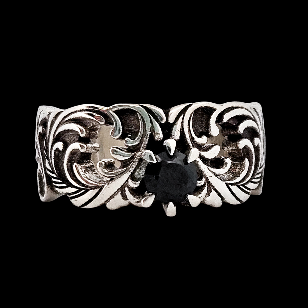 Their Majesty Ring Band - Sterling Silver and Onyx