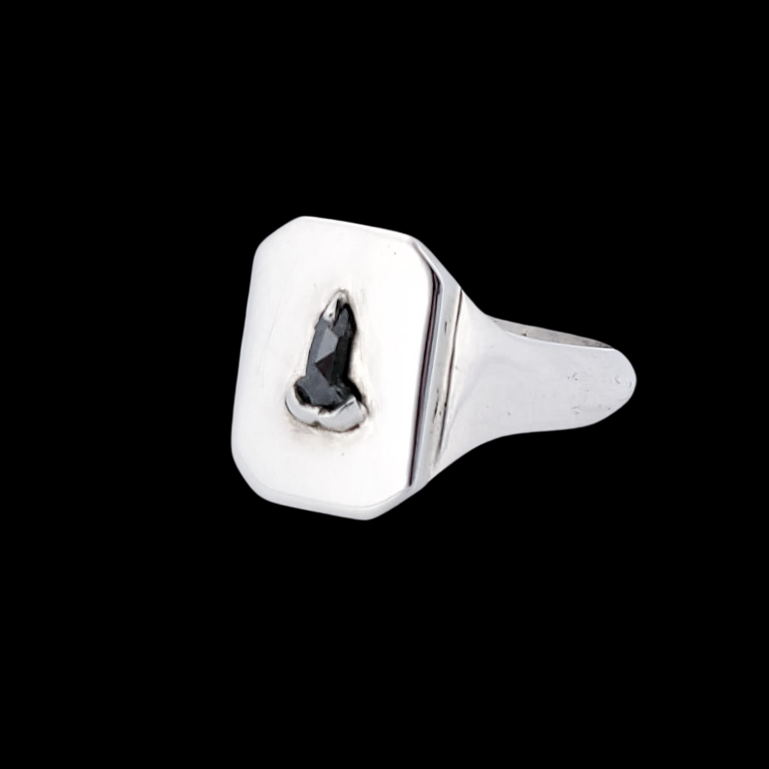 Mature Salt and Pepper Diamond Penis Signet Ring